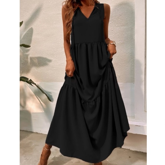 Dresses & Skirts - Luxe tie front ruffle hem maxi dress